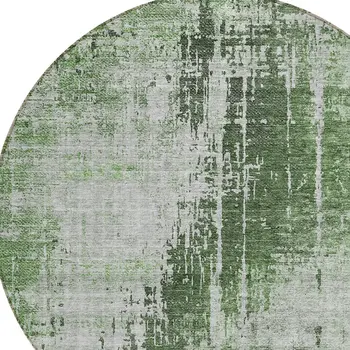 8' Fern Green And Green Round Abstract Washable Indoor Outdoor Area Rug