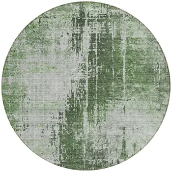 8' Fern Green And Green Round Abstract Washable Indoor Outdoor Area Rug