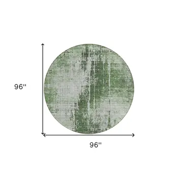 8' Fern Green And Green Round Abstract Washable Indoor Outdoor Area Rug