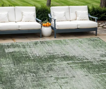 8' X 10' Fern Green And Green Abstract Washable Indoor Outdoor Area Rug