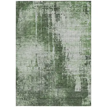 9' X 12' Fern Green And Green Abstract Washable Indoor Outdoor Area Rug