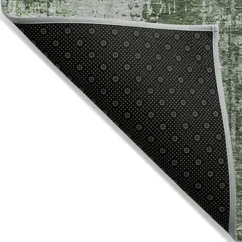 9' X 12' Fern Green And Green Abstract Washable Indoor Outdoor Area Rug