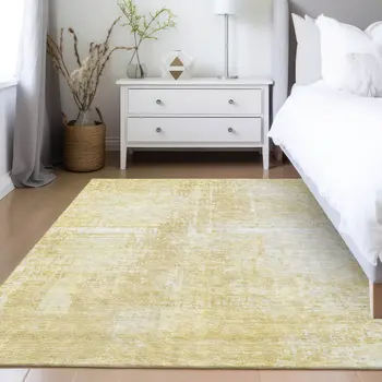 3' X 5' Gold Ivory And Beige Abstract Washable Indoor Outdoor Area Rug
