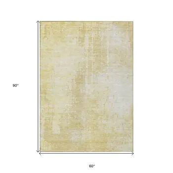 5' X 8' Gold Ivory And Beige Abstract Washable Indoor Outdoor Area Rug