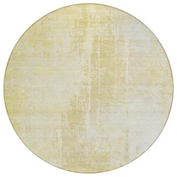 8' Gold Ivory And Beige Round Abstract Washable Indoor Outdoor Area Rug