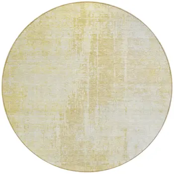 8' Gold Ivory And Beige Round Abstract Washable Indoor Outdoor Area Rug