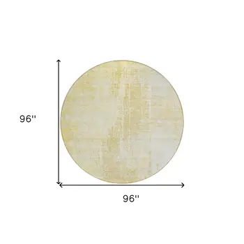 8' Gold Ivory And Beige Round Abstract Washable Indoor Outdoor Area Rug