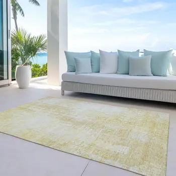 8' X 10' Gold Ivory And Beige Abstract Washable Indoor Outdoor Area Rug