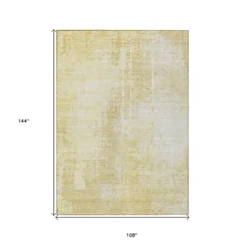 9' X 12' Gold Ivory And Beige Abstract Washable Indoor Outdoor Area Rug
