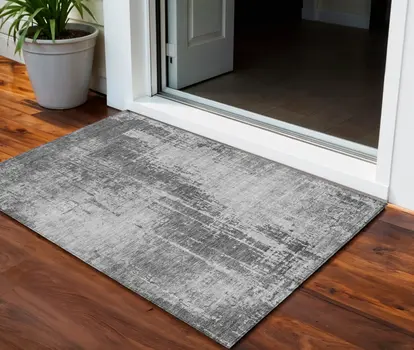 3' X 5' Gray Charcoal And Silver Abstract Washable Indoor Outdoor Area Rug