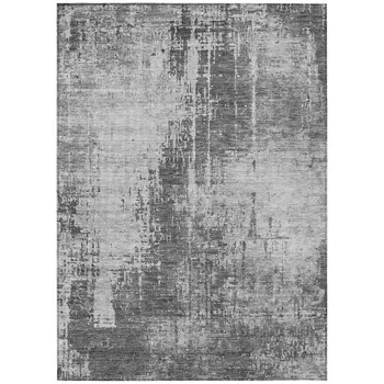 3' X 5' Gray Charcoal And Silver Abstract Washable Indoor Outdoor Area Rug
