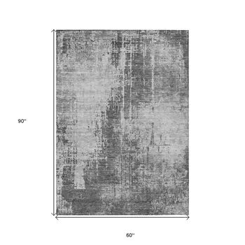 5' X 8' Gray Charcoal And Silver Abstract Washable Indoor Outdoor Area Rug