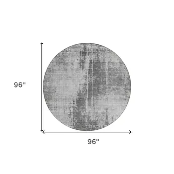 8' Gray Charcoal And Silver Round Abstract Washable Indoor Outdoor Area Rug