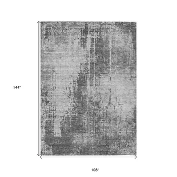 9' X 12' Gray Charcoal And Silver Abstract Washable Indoor Outdoor Area Rug