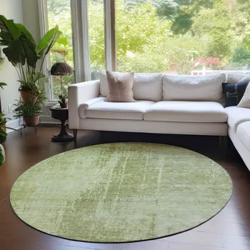 8' Sage And Green Round Abstract Washable Indoor Outdoor Area Rug