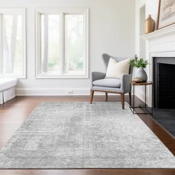 3' X 5' Silver And Gray Abstract Washable Indoor Outdoor Area Rug