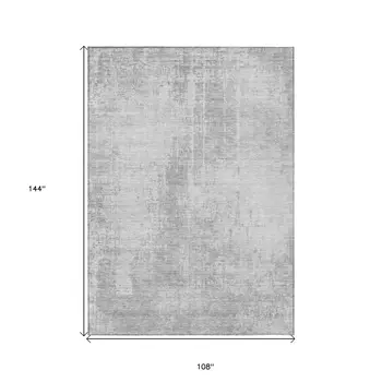 9' X 12' Silver And Gray Abstract Washable Indoor Outdoor Area Rug
