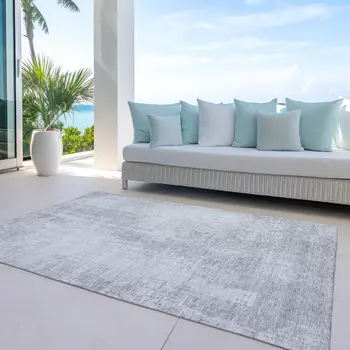 9' X 12' Silver And Gray Abstract Washable Indoor Outdoor Area Rug