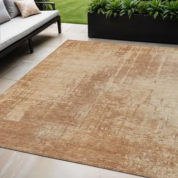 5' X 8' Terra Cotta And Copper Abstract Washable Indoor Outdoor Area Rug