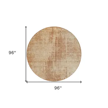 8' Terra Cotta And Copper Round Abstract Washable Indoor Outdoor Area Rug