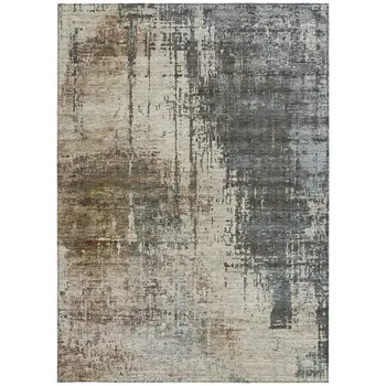 3' X 5' Beige Brown And Gray Abstract Washable Indoor Outdoor Area Rug