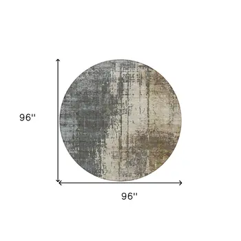 8' Beige Brown And Gray Round Abstract Washable Indoor Outdoor Area Rug