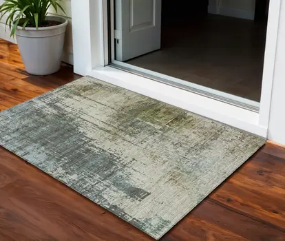 3' X 5' Sage Beige And Brown Abstract Washable Indoor Outdoor Area Rug