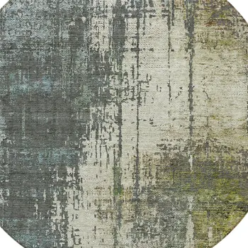 8' Sage Beige And Brown Round Abstract Washable Indoor Outdoor Area Rug