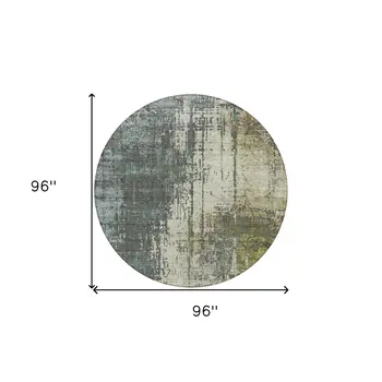 8' Sage Beige And Brown Round Abstract Washable Indoor Outdoor Area Rug