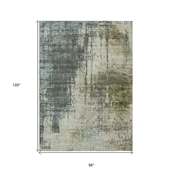 8' X 10' Sage Beige And Brown Abstract Washable Indoor Outdoor Area Rug