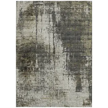 10' X 14' Taupe Beige And Olive Green Abstract Washable Indoor Outdoor Area Rug