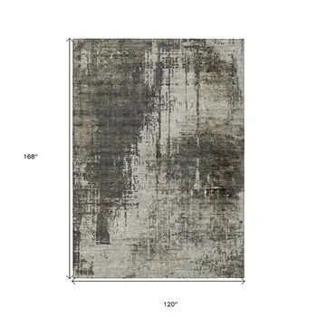 10' X 14' Taupe Beige And Olive Green Abstract Washable Indoor Outdoor Area Rug