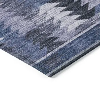 3' X 5' Navy Blue And Sky Blue Southwestern Washable Indoor Outdoor Area Rug