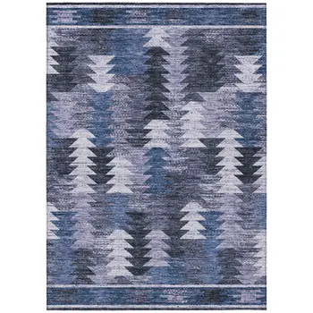 5' X 8' Navy Blue And Sky Blue Southwestern Washable Indoor Outdoor Area Rug