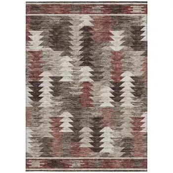 9' X 12' Brown And Ivory Southwestern Washable Indoor Outdoor Area Rug