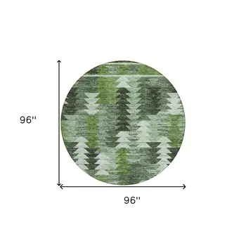 8' Olive Green And Fern Green Round Southwestern Washable Indoor Outdoor Area Rug