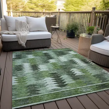 9' X 12' Olive Green And Fern Green Southwestern Washable Indoor Outdoor Area Rug