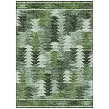 9' X 12' Olive Green And Fern Green Southwestern Washable Indoor Outdoor Area Rug