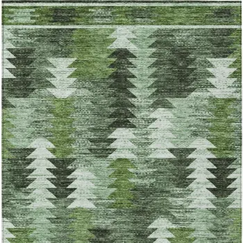 10' X 14' Olive Green And Fern Green Southwestern Washable Indoor Outdoor Area Rug