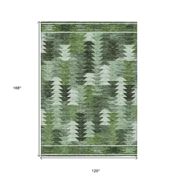 10' X 14' Olive Green And Fern Green Southwestern Washable Indoor Outdoor Area Rug