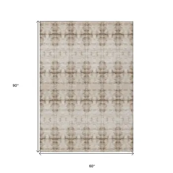 5' X 8' Beige Taupe And Tan Geometric Washable Indoor Outdoor Area Rug