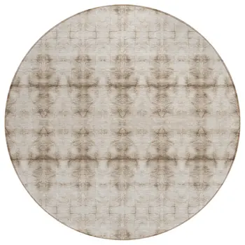 8' Beige Taupe And Tan Round Geometric Washable Indoor Outdoor Area Rug
