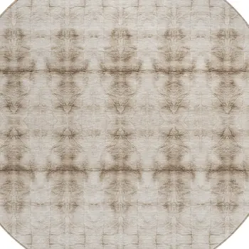8' Beige Taupe And Tan Round Geometric Washable Indoor Outdoor Area Rug