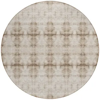 8' Beige Taupe And Tan Round Geometric Washable Indoor Outdoor Area Rug