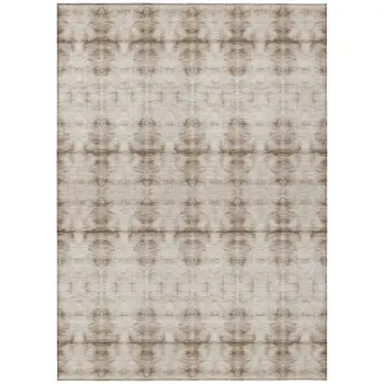 8' X 10' Beige Taupe And Tan Geometric Washable Indoor Outdoor Area Rug
