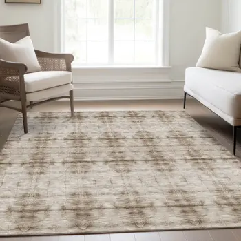 8' X 10' Beige Taupe And Tan Geometric Washable Indoor Outdoor Area Rug