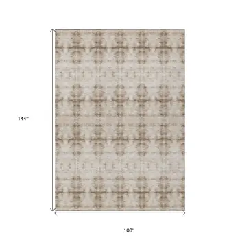 9' X 12' Beige Taupe And Tan Geometric Washable Indoor Outdoor Area Rug