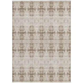 10' X 14' Beige Taupe And Tan Geometric Washable Indoor Outdoor Area Rug