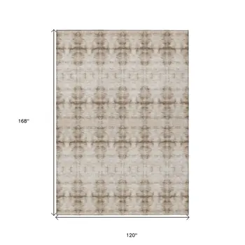 10' X 14' Beige Taupe And Tan Geometric Washable Indoor Outdoor Area Rug
