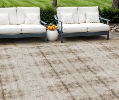 10' X 14' Beige Taupe And Tan Geometric Washable Indoor Outdoor Area Rug